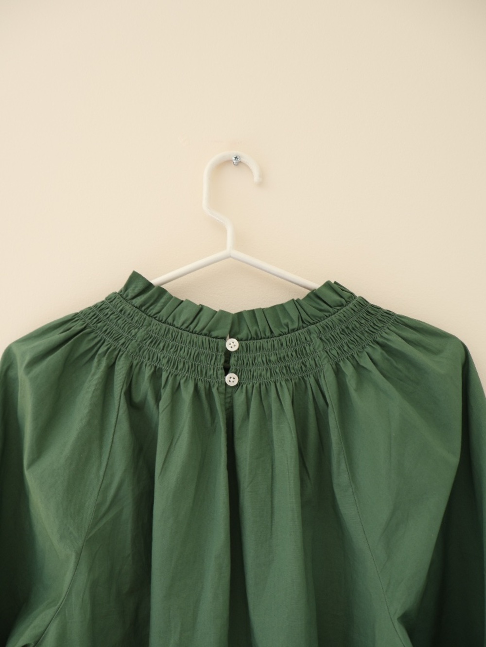 J.Crew Green Cotton Peasant Smocked Neck Long Sleeve Blouse Top Gathered Boho XL - Picture 4 of 8